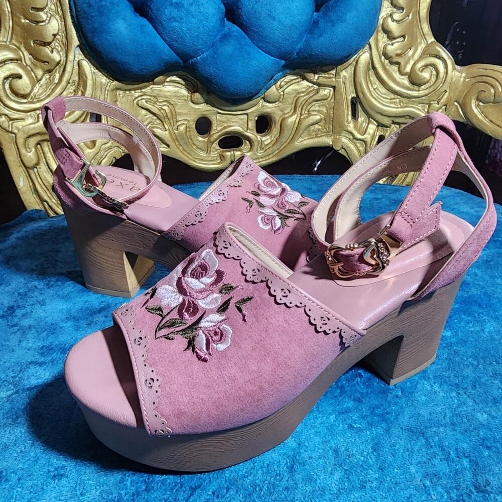 Pink Embroidered Platform Sandals - Picture 2 of 5